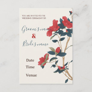 Invitación clásica botánica de boda floral roja