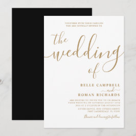 Invitación Clásica Caligrafía Boda blanco y dorado