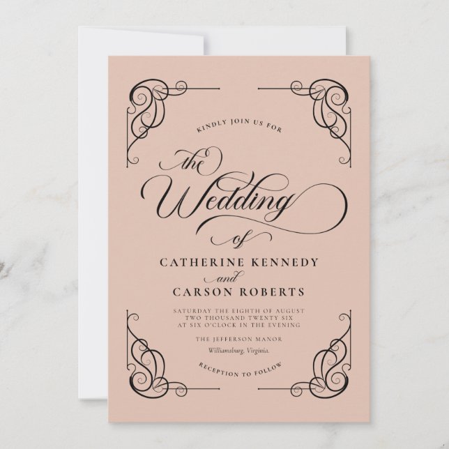 Invitación Clásica caligrafía moderna estilo beige y guión ne (Anverso)