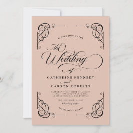 Invitación Clásica caligrafía moderna estilo beige y guión ne