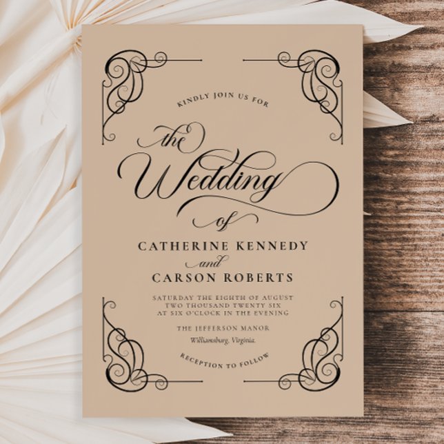 Invitación Clásica caligrafía moderna estilo beige y guión ne (Subido por el creador)