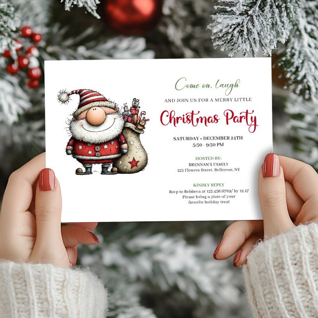 Invitación clásica caprichosa de Santa para fiesta (Classic whimsical Santa Christmas party invite

)