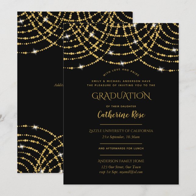 Invitación Clásica Ceremonia de Graduación de Oro Negro + Rec (Anverso / Reverso)