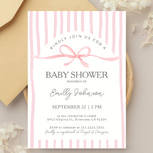 Invitación Clásica cinta de rayas rosadas pintadas para baby