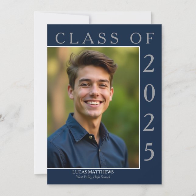Invitación Clásica clase azul de Personalizado graduado 2025  (Anverso)