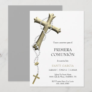 Invitación Clásica Comunión Gold & Blue Cross