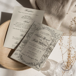 Invitación Clásica crema negra floral boho vestido de novia t