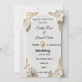 Invitación clásica de acuarela con marco dorado y 
