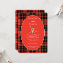 Invitación clásica de baby shower a cuadros rojos