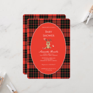 Invitación clásica de baby shower a cuadros rojos