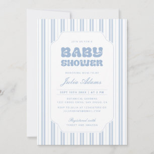 Invitación Clásica de Baby Shower a Rayas Azul Pol