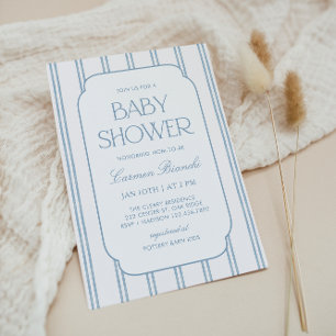Invitación clásica de baby shower a rayas azules