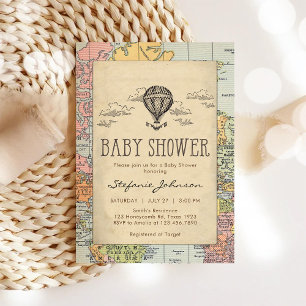 Invitación Clásica de Baby Shower Mundo de Viaje