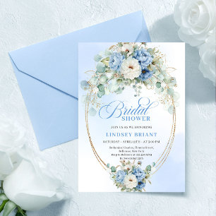 Invitación clásica de boda de Dusty Blue Peony Gol