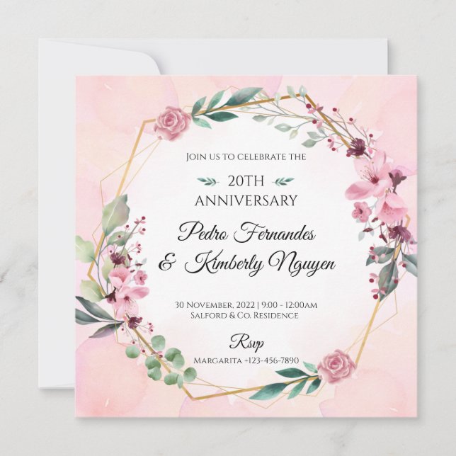 Invitación Clásica de Boda Floral (Anverso)