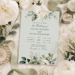 Invitación clásica de boda floral suave en verde s