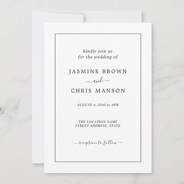 Invitación Clásica De Boda Simple Y Elegante (Anverso)