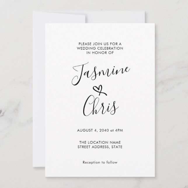 Invitación clásica de bodas simple y elegante (Anverso)