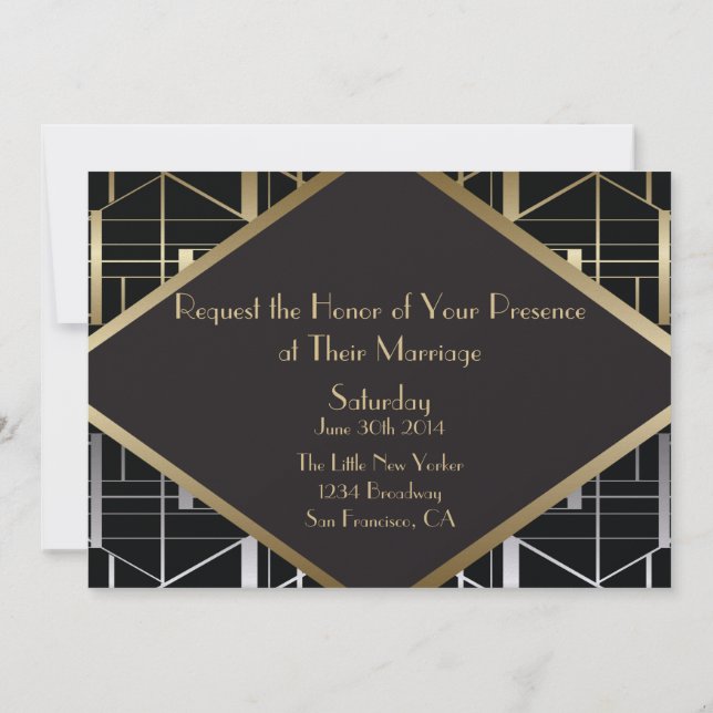 Invitación clásica de casamiento de gatsby Deco Si (Reverso)