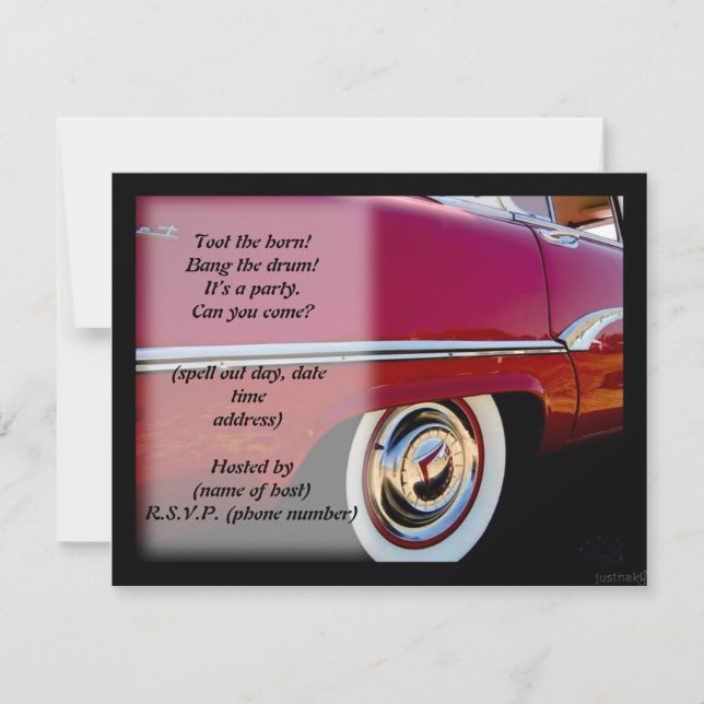 invitación clásica de coche/fiesta (Anverso)