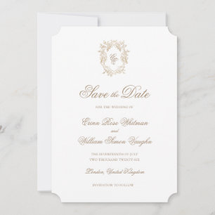 Invitación clásica de cresta de boda para guardar 