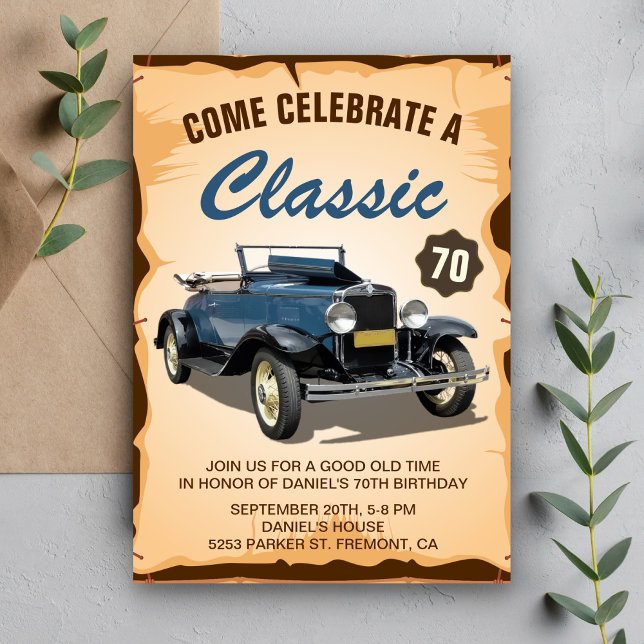 Invitación Clásica de Cumpleaños de Coche Azul Vin (Subido por el creador)