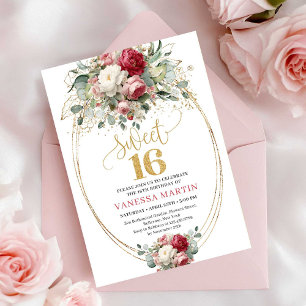 Invitación Clásica de Cumpleaños Dieciséis con Ros