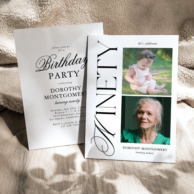 Invitación clásica de cumpleaños número 90 Then &  (Subido por el creador)