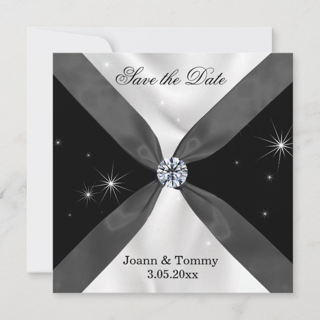 Invitación clásica de Drapery en blanco y negro (Anverso)
