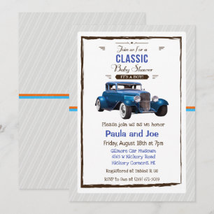 Invitación clásica de ducha de bebé de coche vinta