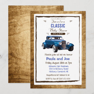 Invitación clásica de ducha de bebé de coche vinta