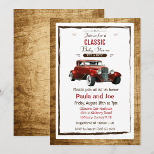 Invitación clásica de ducha de bebé de coche vinta