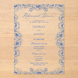 INVITACIÓN CLÁSICA DE ENSAYO DE BODAS FLORAL AZUL