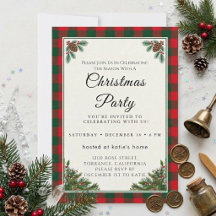 Invitación clásica de fiesta de Navidad a cuadros
