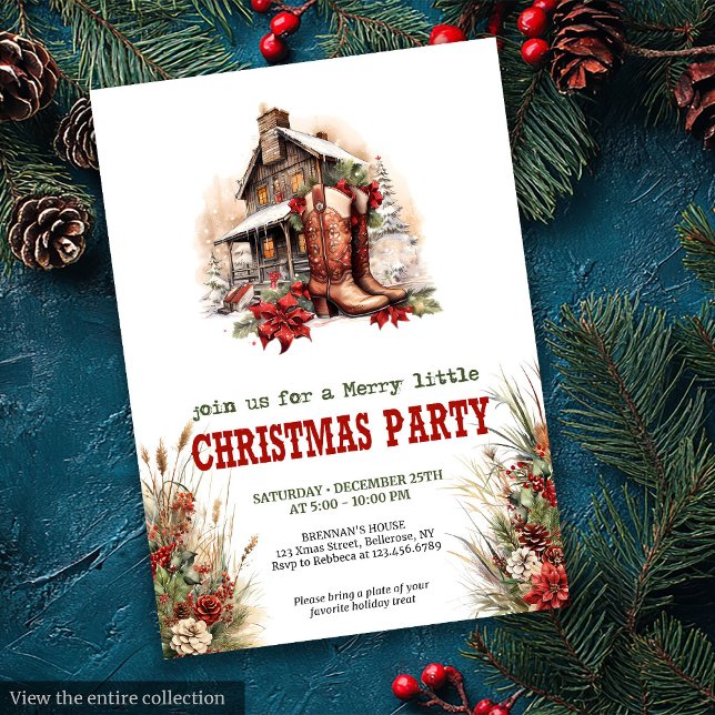 Invitación clásica de fiesta de Navidad de rancho  (Classic red green ranch Christmas party invite

)