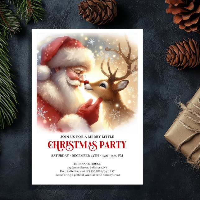 Invitación clásica de fiesta navideña de Santa Rud (Classic Santa Rudolph Holiday Party Invitation)