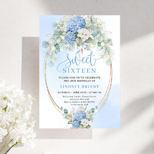 Invitación Clásica de Floral Azul de Eucalipto par
