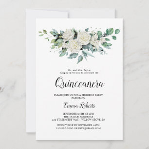 Invitación Clásica de Flores Blancas para Quinceañ
