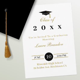 Invitación clásica de graduación blanca