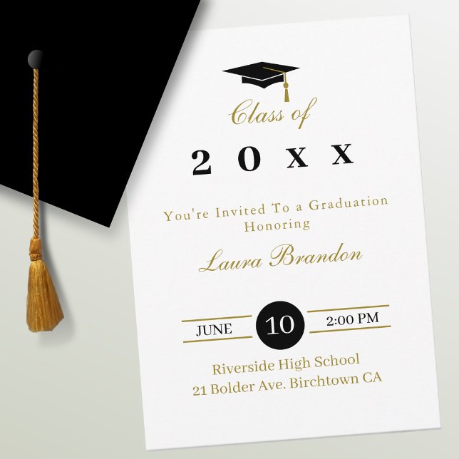 Invitación clásica de graduación blanca (Subido por el creador)