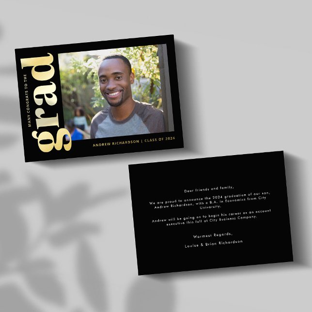 Invitación clásica de graduación de fotos de oro n (Subido por el creador)