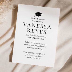 Invitación clásica de graduación en blanco y negro