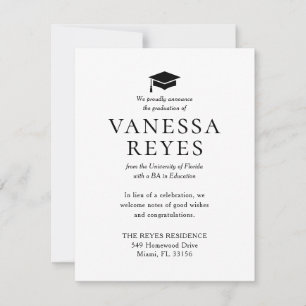 Invitación clásica de graduación en blanco y negro