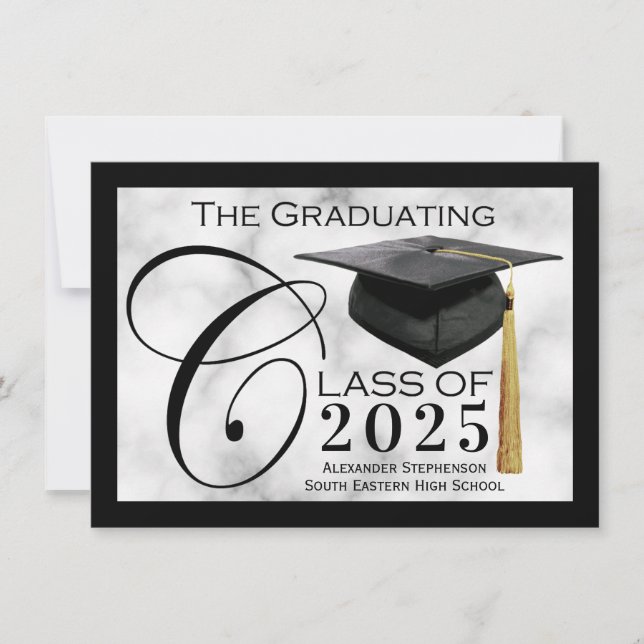 Invitación clásica de graduación negra (Anverso)