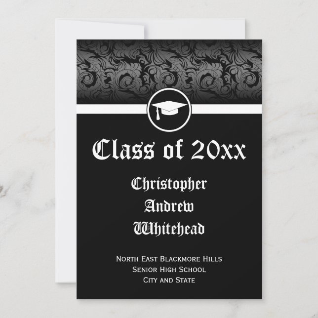 Invitación clásica de graduación negra (Anverso)