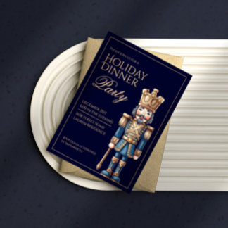 Invitación clásica de Navidad con cascanueces azul