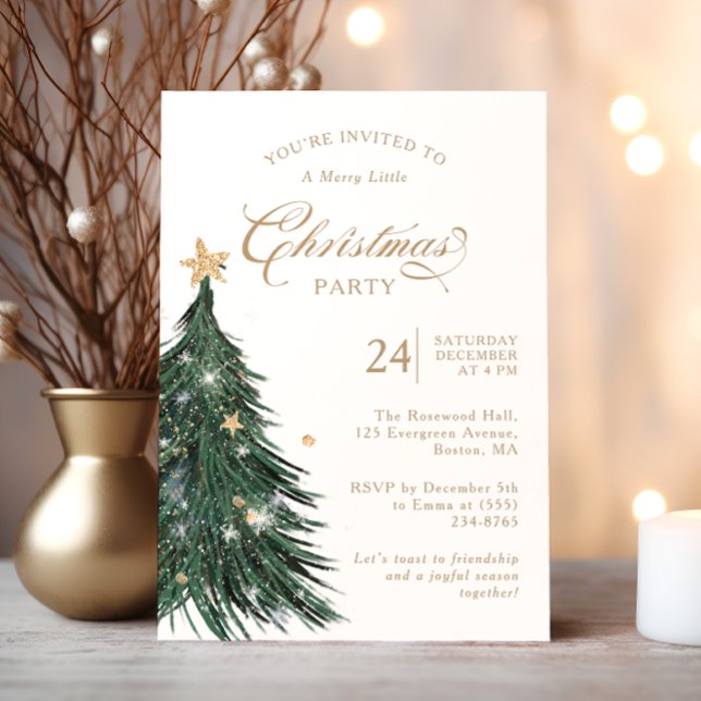 Invitación clásica de Navidad en verde perenne y d (Subido por el creador)