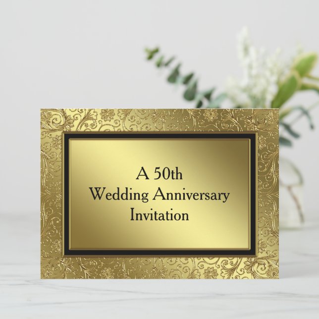 Invitación Clásica de Oro para Bodas de Oro 5x7 (Anverso de pie)