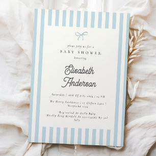 Invitación Clásica de Rayas Azules para Baby Showe