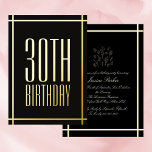 Invitación clásica de Relieve metalizado Minimalis<br><div class="desc">Clásica y sencilla invitación de 30 años de color negro y dorado floral. Personalice fácilmente agregando los detalles de su fiesta. Invite blanco y negro. Imagen de pikisuperstaren Freepik</div>